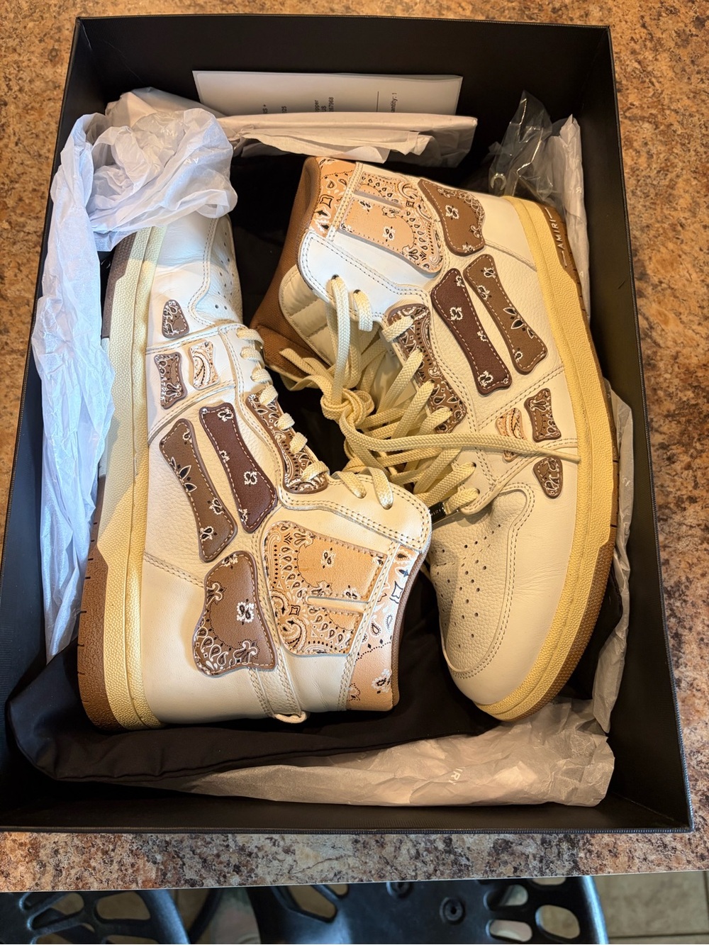 AMIRI Cream and Tan Bandana-Panel High-Top Sneakers